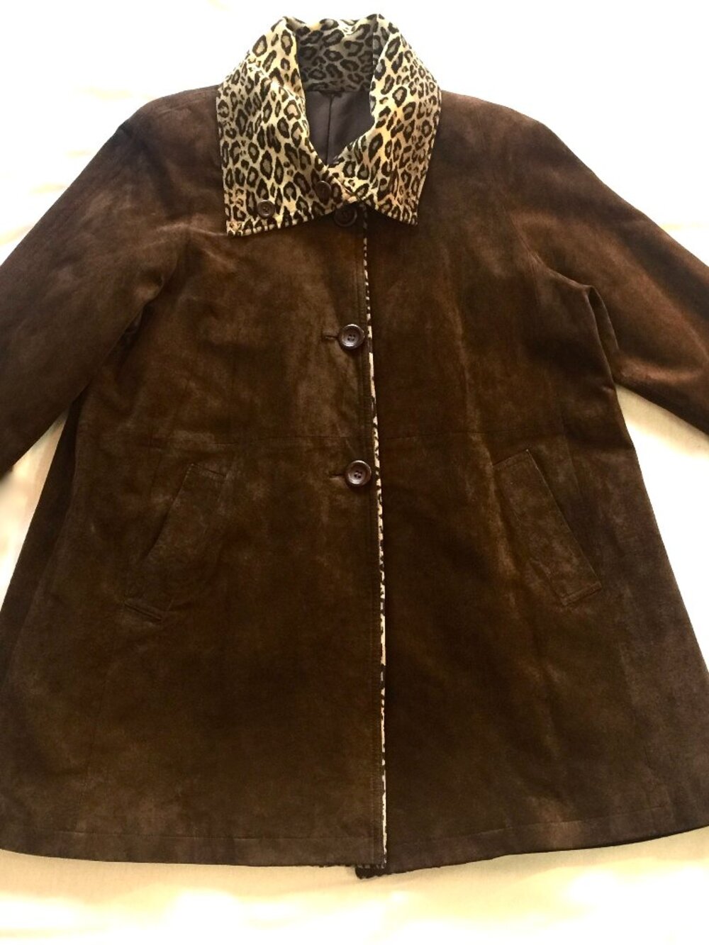 VINTAGE '80s Suede Mid-thigh swing coat Brown Women Sz L  Designer EUC